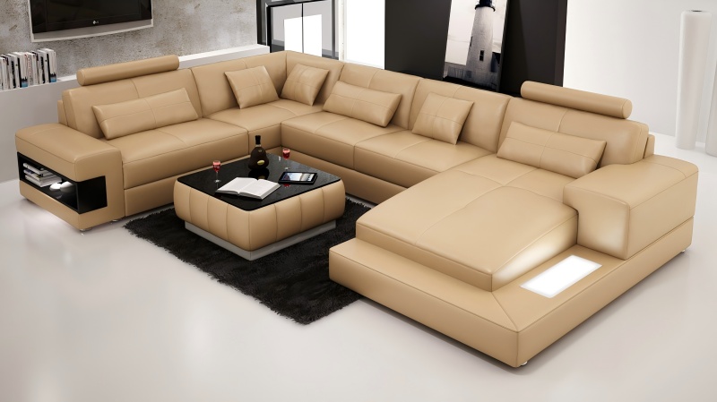 Le grand canapé en cuir de 4 mètres, un design minimaliste peut également s'adapter à toute la famille